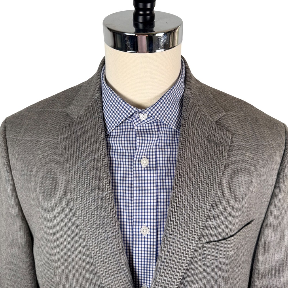 Lauren Ralph Lauren Mens 44S Gray Silk Wool Herringbone Plaid Blazer Sport Coat